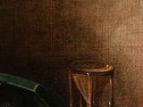 an image of a painting of a still life with grapes and a hourglass