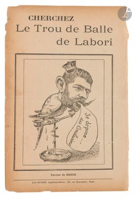 an old book with a drawing of a man holding a bird