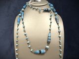 turquoise and gold beaded necklace and bracelet set with turquoise glass beads