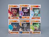 cinq figurines « Dragon Ball Pop » en vinyle différentes sont alignées