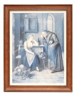 Carl OSTERSETZER, d'après. Moine et jeune fille dans la cuis… - Photo 1