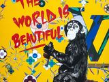 un tableau représentant un singe assis sur une boîte