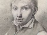 portrait of a young boy in a vest, by person