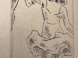 drawing of a woman holding a horse ' s hand in front of a drawing of a horse