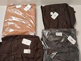 three pairs of men ' s brown, brown, and brown pants