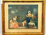 un tableau représentant une femme et deux enfants dans un jardin