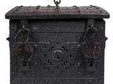 a black metal box with a lock on it