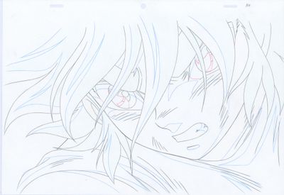 anime drawing of a girl with long hair and blue eyes