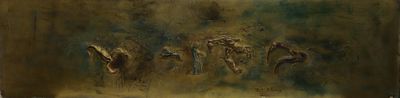 a painting of a group of people standing in a field