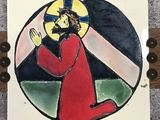 a picture of a painting of jesus on a cross