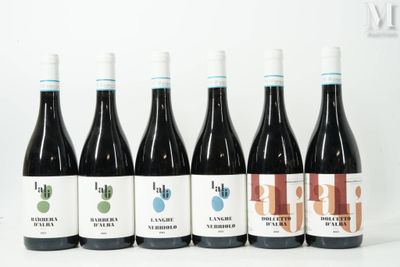 six bouteilles de vin sont alignées sur une surface blanche