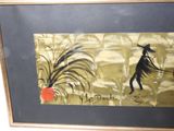 painting of a man with a hat and a cane walking through a field
