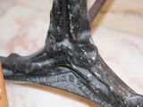 a close up of a horse ' s head on a table