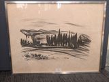une image représentant un dessin d'une maison dans un champ