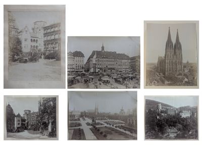 plusieurs vieilles photographies en noir et blanc d'une ville avec des bâtiments