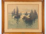 an image of a painting of sailboats in a body of water