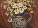 une peinture de fleurs dans un vase sur une table