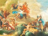 an image of a painting of a group of people in the sky