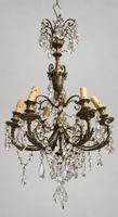 Lustre en bronze doré ciselé, à pampilles, composé de 6 bran…