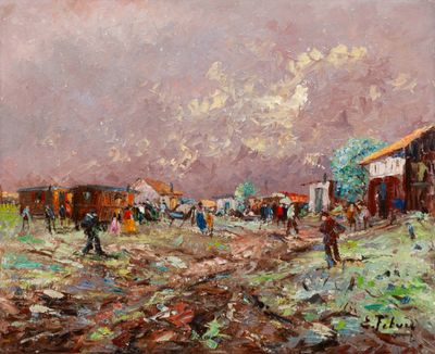 EDOUARD FEBVRE (1885-1967), « Le marché aux puces », Huile sur toile s - Photo 1