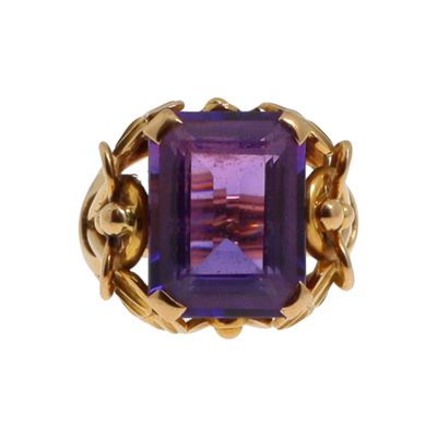 Bague en or jaune 18K (750°/°°) ornée d'une importante pierr… - Photo 1