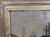 a picture of a painting of ships in the water