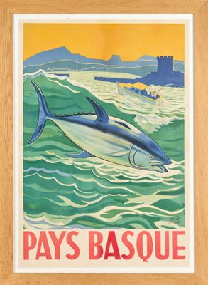 PAYS BASQUE AFFICHE lithographiée en couleurs d'après Julio …
