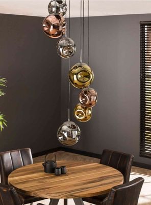 Suspension 7 lampes TAHOE , en verre doré, cuivré, chromé et…