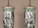 two lamps that have pictures on them on them