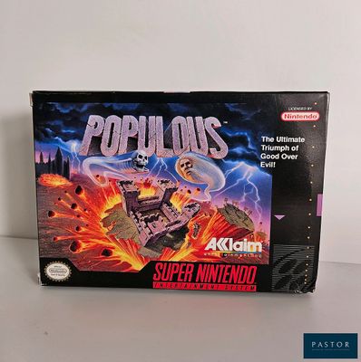 La boîte du jeu Nintendo « Populas » est posée sur une table.