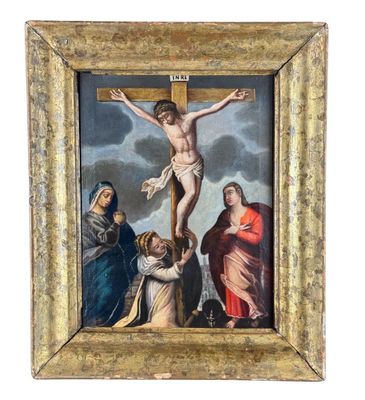 une image d'une peinture de jésus sur la croix avec d'autres personnes