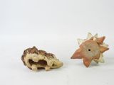 two figurines of a hedge and a hedgehog on a white surface