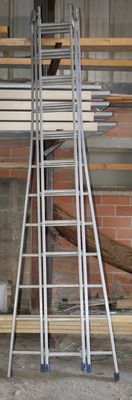 a picture of a room with a ladder and a fire hydrant