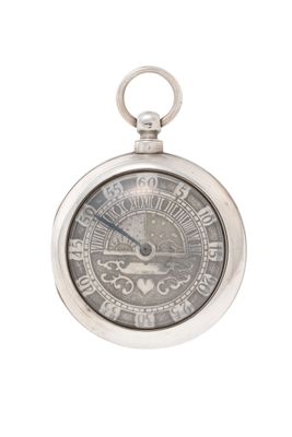 a silver pocket watch with a clock face on it