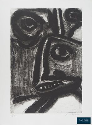 an image of a black and white drawing of a man ' s face