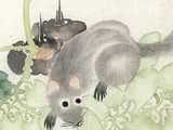 a painting of a rat and a mouse on a tree