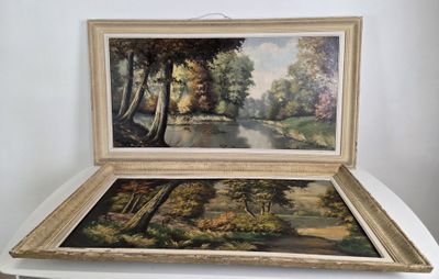 a picture of a painting in a wooden frame on a table
