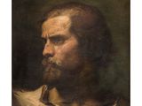 a painting of a man with a beard and a white shirt