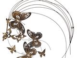butterflies are flying in the wind on a white background