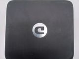 a black box with a silver logo on it