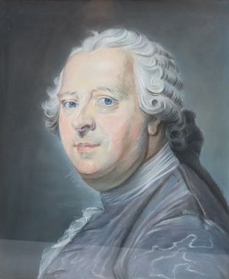 painting of a portrait of a man with white hair and blue eyes