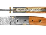 deux couteaux avec un manche en bois et une lame en métal, sur fond blanc