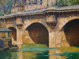 a painting of a bridge over a body of water