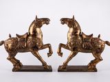 pair of antique brass horse statues on marble bases