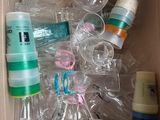 a box full of empty plastic bottles and other items