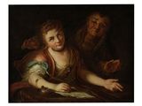 une peinture représentant un homme et une femme assis à une table