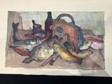 a picture of a painting of a person sitting on a bed