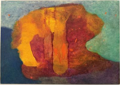 une image représentant une peinture d'une pomme orange et jaune