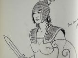 an image of a drawing of a woman in armor holding a sword
