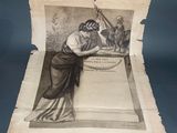 un vieux journal sur lequel figure le dessin d'une femme tenant une épée